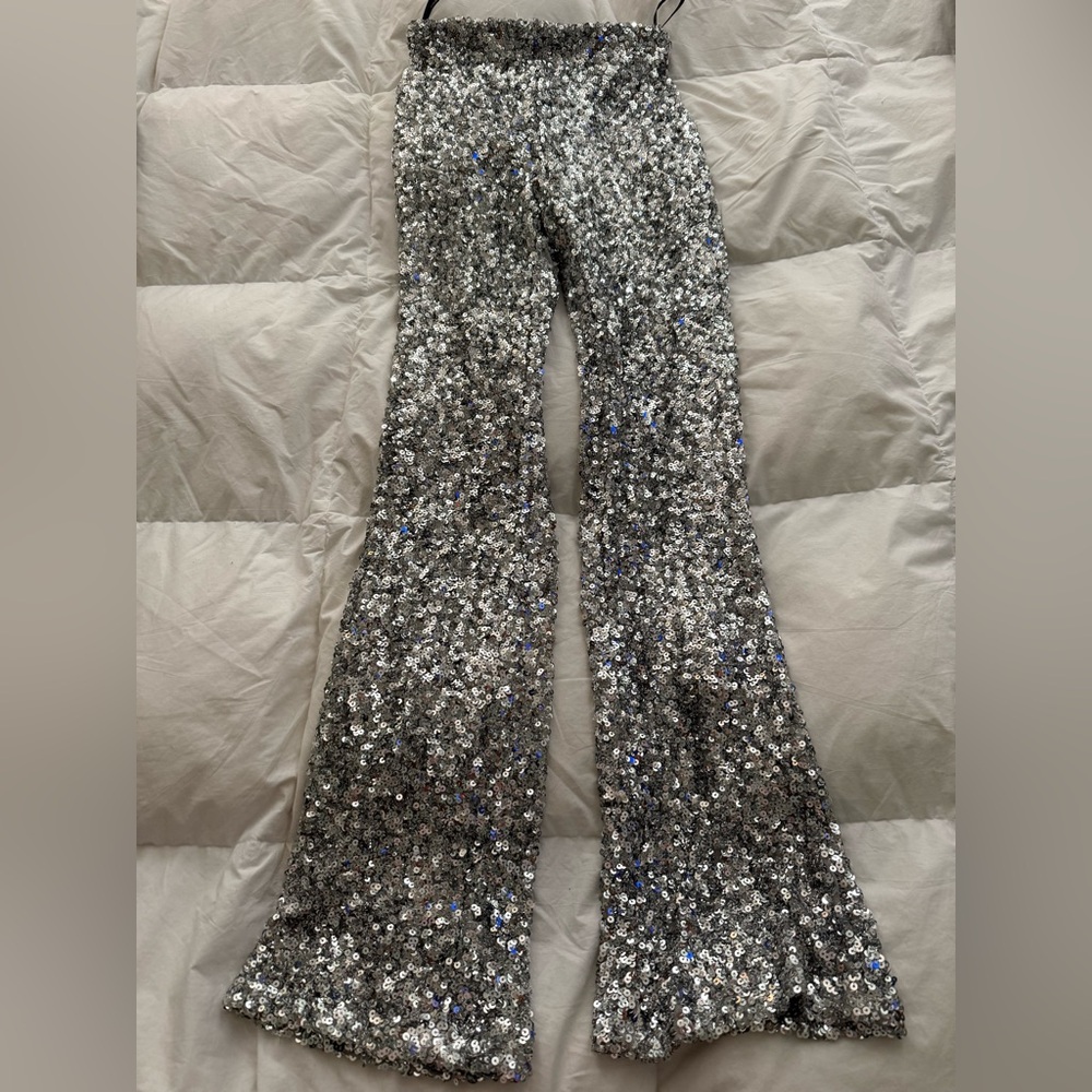 Forever 21 Silver Sequin Flare Pants